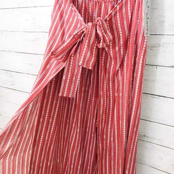 Red Wide Leg Off Shoulder Tie Waist Jumpsuit XL - Picture 3 of 6